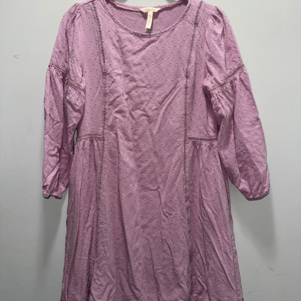 Matilda Jane Turn on the Charm Dress Small Purple Swiss Dot Boho Balloon Sleeve